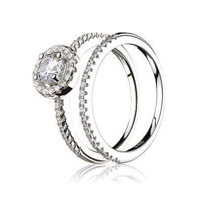 Anillo doble en Plata de Ley y Circonitas